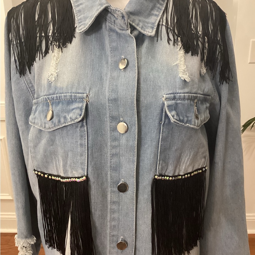 Customized Fringe Denim Jacket Accents ( Size: XXL) (Color: Light Wash Blue) - Picture 9 of 10